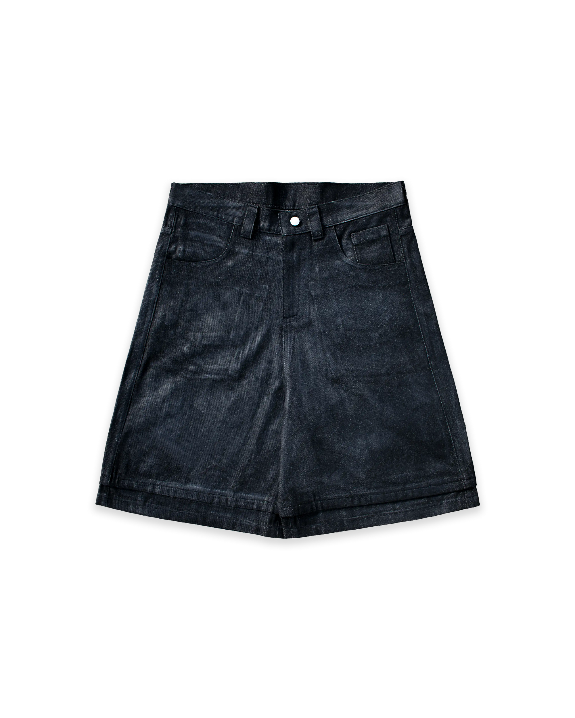 WAXED DENIM SHORTS