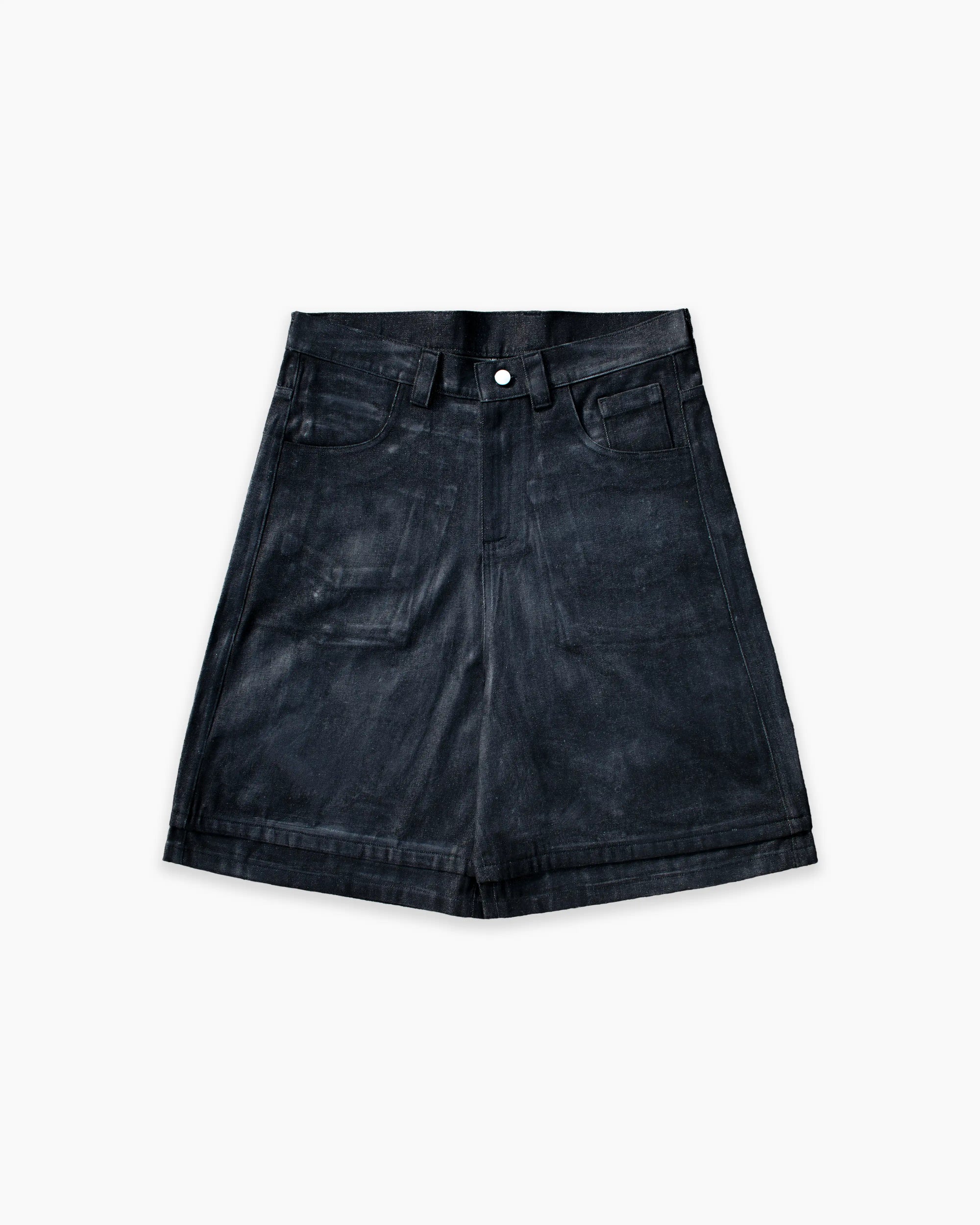 WAXED DENIM SHORTS